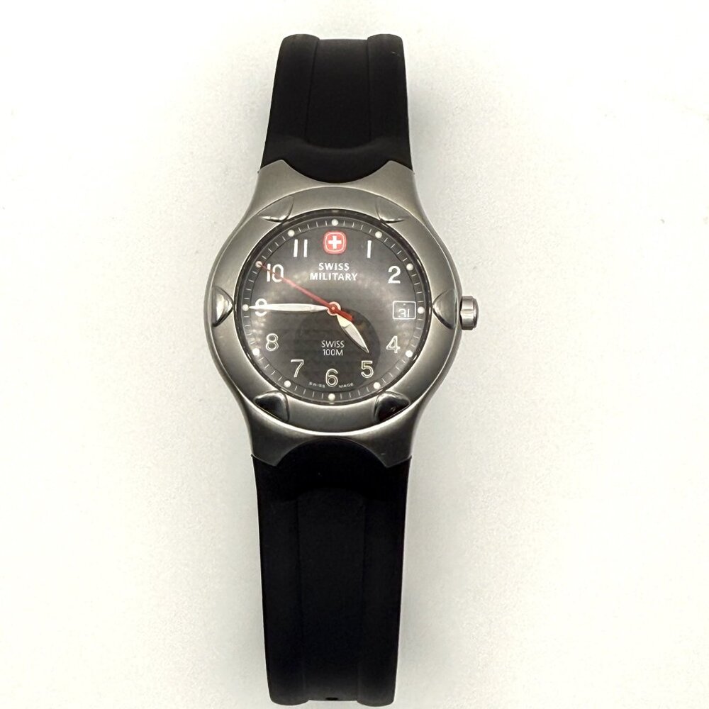 Vintage  2001 Swiss Military Men’s The Genuine100M Diver Swiss Made Silver Black